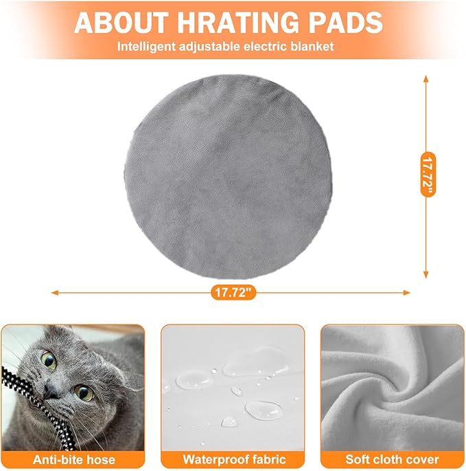CLAYCLAY Heated Cat Bed, Round Heated Pet Bed for Indoor Cats, 20" Cozy with Timer & Temperature Adjustable, Non-Slip Bottom, Removable, Washable, Waterproof with Pet Heating Pad