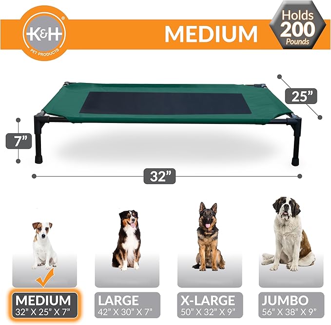 K&H Pet Products Original Pet Cot Elevated Dog Bed Green/Black Mesh Medium 32 X 25 X 7 Inches