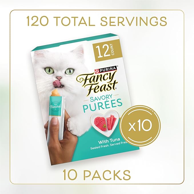 Purina Fancy Feast Squeezable Cat Treats Tube, Savory Puree Naturals with Natural Tuna in a Demi-Glace - 0.35 Ounce (Pack of 12)