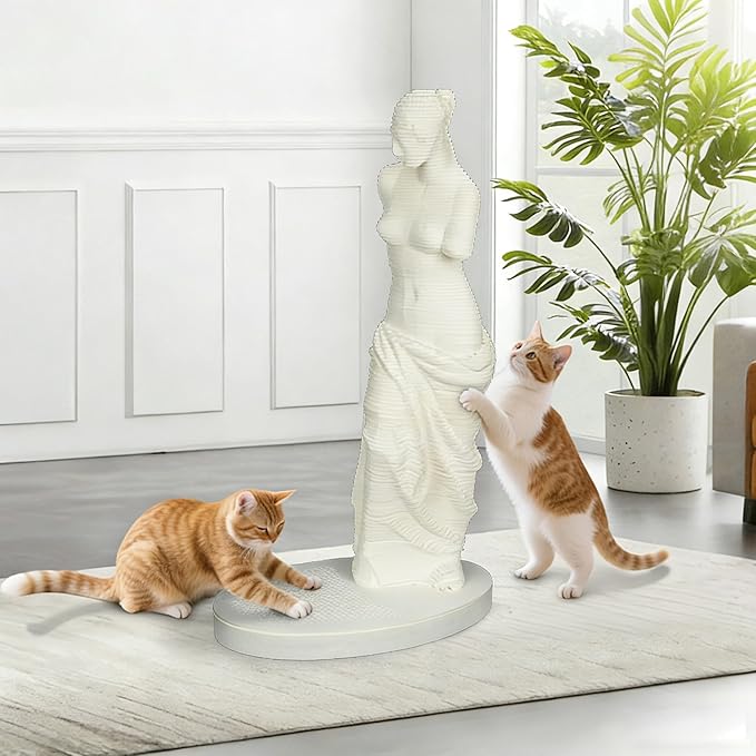 Venus Statue Cat Scratching Post 38 Inch - Felt Decorative Art Sculpture for Apartment, Heavy Duty Anti-Tip Scratcher for Multiple Cats (White)
