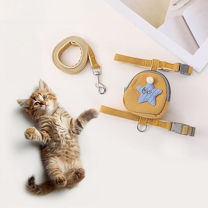 Pet Harness Leash Set, Cute Backpack Cat Vest Belt Leash Snap Design Pet Harness Leash Comfortable and Breathable Dog Vest Leash Outing Supplies School Bag Pet Supplies
