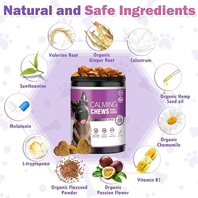 Calming Chews for Dogs 200pc Dog Treats and Bites with Melatonin - Dog Calming Snacks to Help Promote Calm for Dogs Dealing with Noise, Thunder, Barking,Separation,Chewing