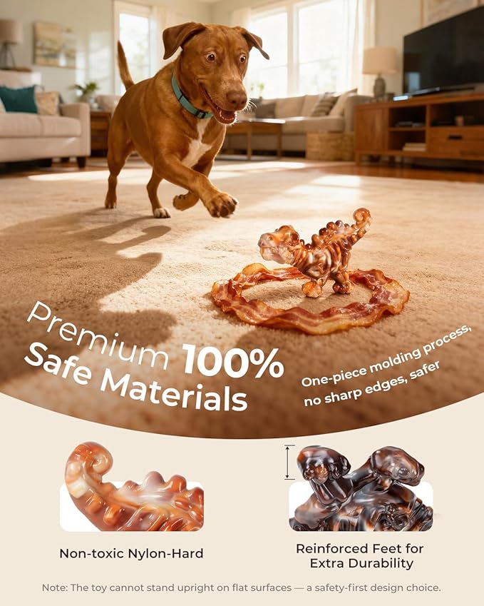 2 Pack Indestructible Dog Toys for Aggressive Chewers: Ultra-Dense Nylon, Bacon Flavor Chew Bones, Heavy Duty Tough Toys for Large Dogs