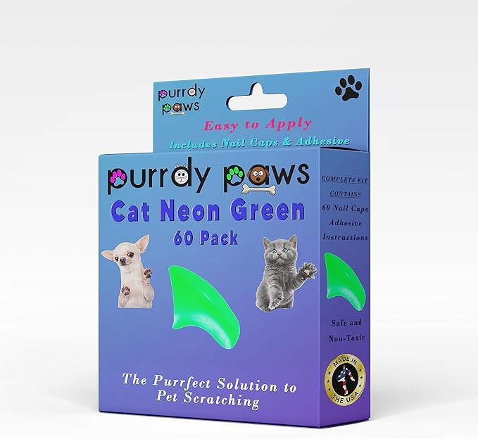 Soft Nail Caps 60 Packs for Cats - Neon Green Kitten
