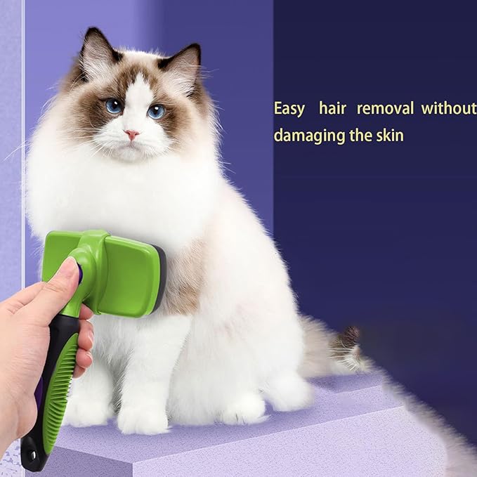 Self Cleaning Shedding Cat Brush - Skin Friendly Hair Removal And Grooming Tool Suitable For Cats And Dogs, Pet Hair Removal Tool Suitable For Shedding & Haired Pets(Green,Large)