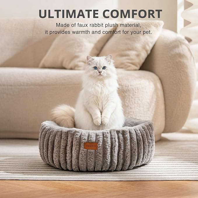 Cat Beds, Self Warming Cat Bed, Washable Pet Beds for Indoor Cats, Super Soft Faux Rabbit Fur Pet Bed for Puppy and Kitten with Anti-Slip Bottom (Grey, 20"x20"x8")