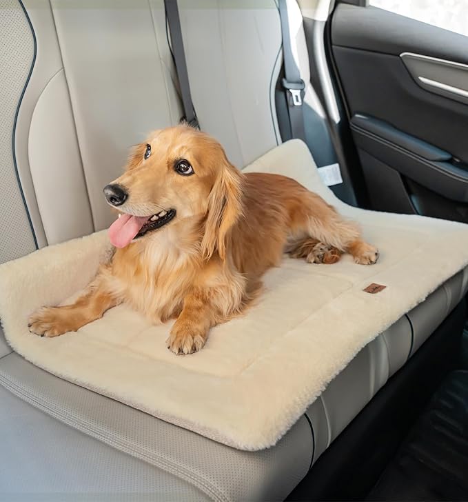 Made4Pets Dog Crate Pad Bed for Medium Large Dogs, Washable & Reversible, Anti-Slip Kennel Mat for Cozy Sleeping, Soft Fluffy Dog Bed for Indoor & Outdoor Use, 35"x23", Beige