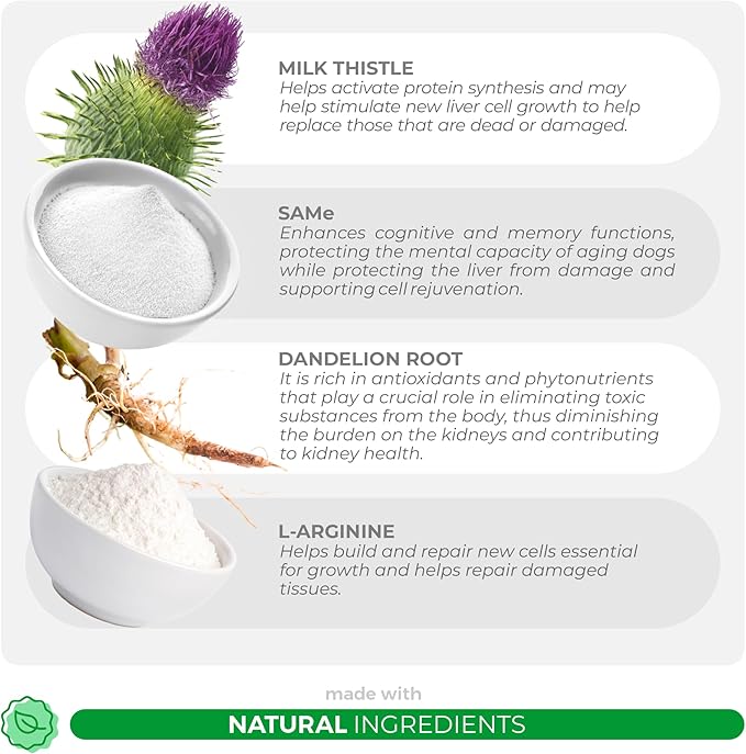 Immunity + Liver and Kidney Support for Cats - with Milk Thistle, Same, L-Arginine & Turmeric, and Dandelion Root for Detox.
