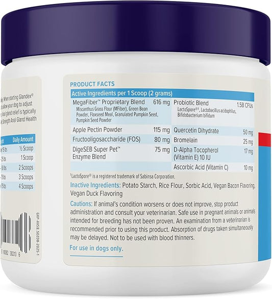 Vetnique Glandex Dog Fiber Supplement Powder for Anal Glands with Pumpkin, Digestive Enzymes & Probiotics - (Regular or Advanced Strength) - Boot The Scoot (8.5 oz, Advanced Strength Duck & Bacon)
