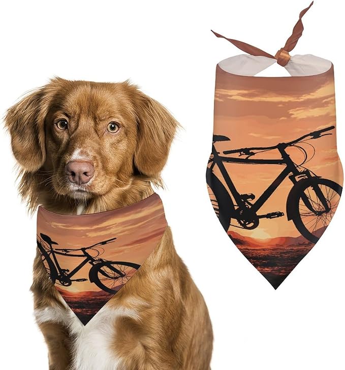 Dog Bandana Spring Pet Scarf Adjustable Triangle Road Bicycle Printing Dog Bib Washable Polyester Puppy Bandana for Small Medium Large Dogs Cat Birthday Party Supplies