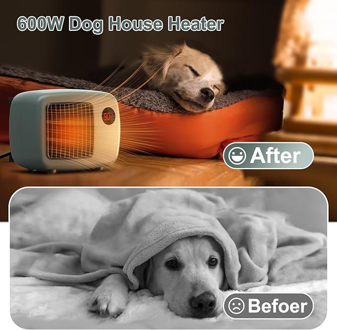 600W Dog House Heater,Anti-Bite Cord Heated Dog House,Wall-Mounted Dog Heater,Keep Your Pet Warm and Happy UL Tested for Safety (green)