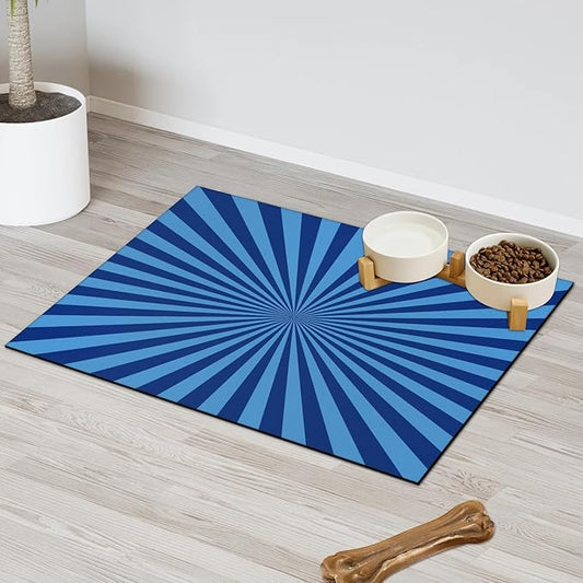 Striped Dog Food Mat for Floors Absorbent, Quick Dry Water Dispenser Mat for Food, Water, Pet Supplies 24" x 32", Blue