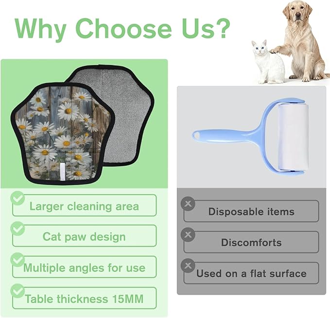 Farmhouse Daisy Electrostatic Pet Hair Removal Glove for Cats & Dogs - Reusable Grooming Mitt for Couch, Carpet, Car Seat & Laundry - Large 9x9 Inch
