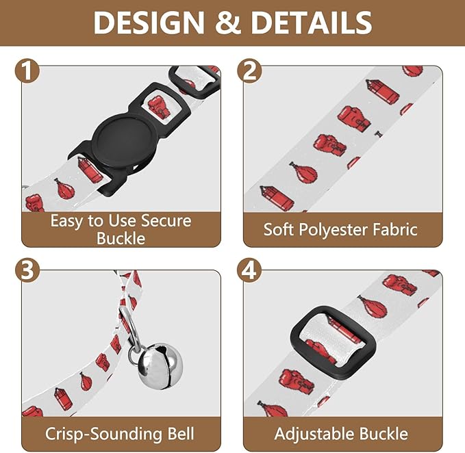 Dog Collar Boxing Bag White Pattern Dog Collars Cute Puppy Collar Adjustable Cat Pet Collar for Dogs Cats Pets Supplies 2 Pack