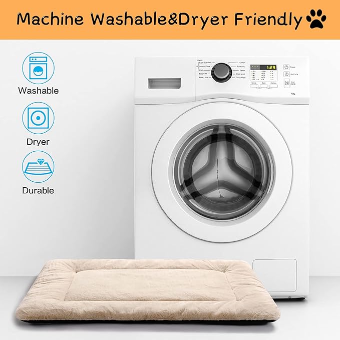 Dog Beds Crate Pad for Extra Large Dogs Ultra Soft Dog Crate Bed Washable & Anti-Slip Kennel Pad for Dogs Cozy Sleeping Mat,Cream 48inch