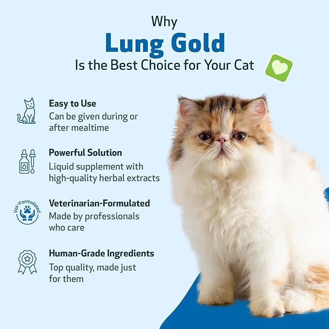 Pet Wellbeing Lung Gold for Cats - Respiratory Support for Feline Lungs, Healthy Immune Defenses Lower Respiratory Tract - NASC Certified & Vet-Formulated - 4 oz Liquid