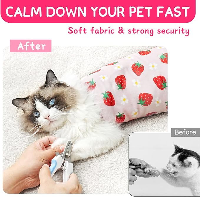 Cat Wrap for Cutting Nails, Self-Adhesive for Grooming, Anti-Scratch Cat Swaddle Wrap for Medicine, Nail Clipping, Teeth Brushing, Ear Cleaning