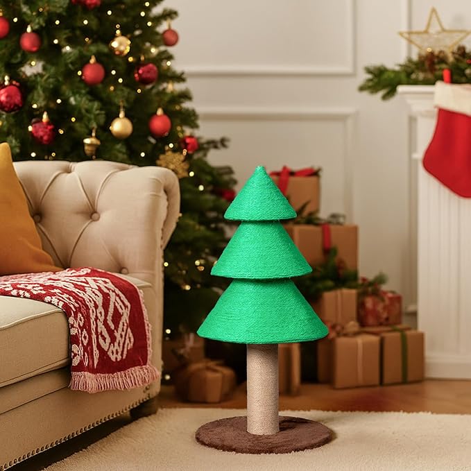 31.5" Christmas Tree Cat Scratching Post,Sisal Cat Scratching Tree Cat Scratch Tower for Kitty and Adult Cats (Dark Green)