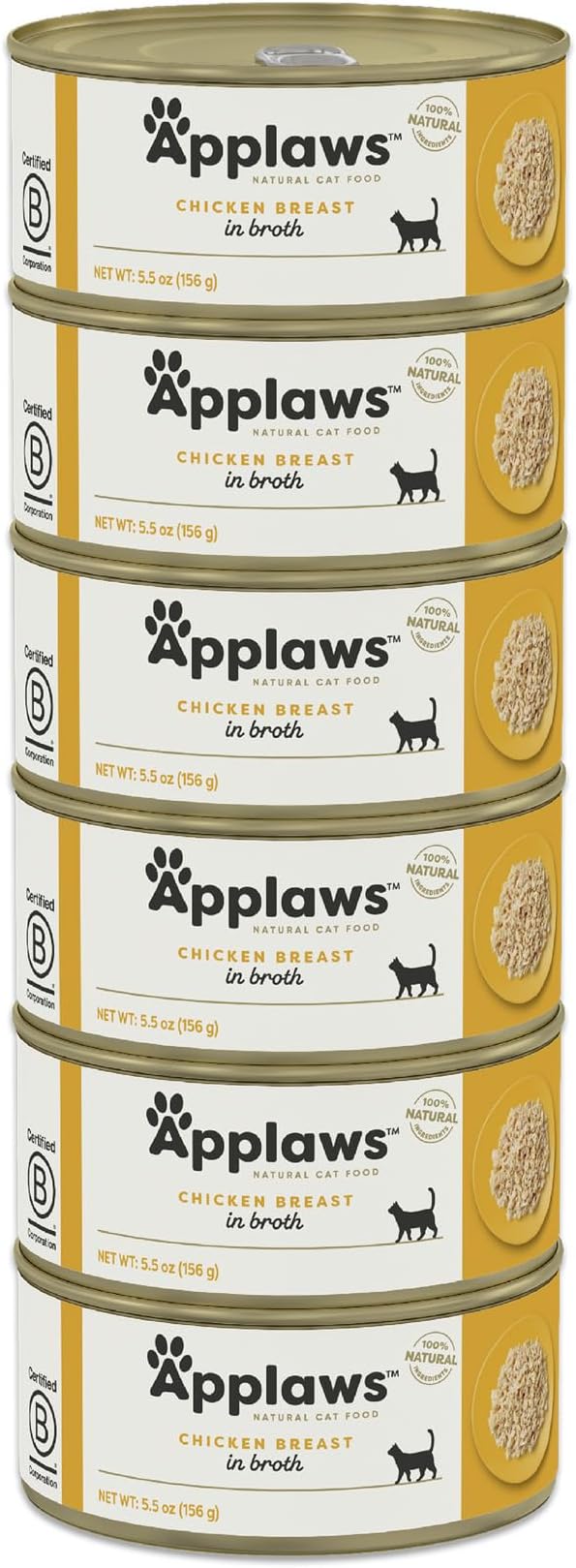 Applaws Natural Wet Cat Food in Broth, Limited and Natural Ingredients, High Protein with No Artificial Additives, Chicken Breast in Broth (6 x 5.5oz Cans)