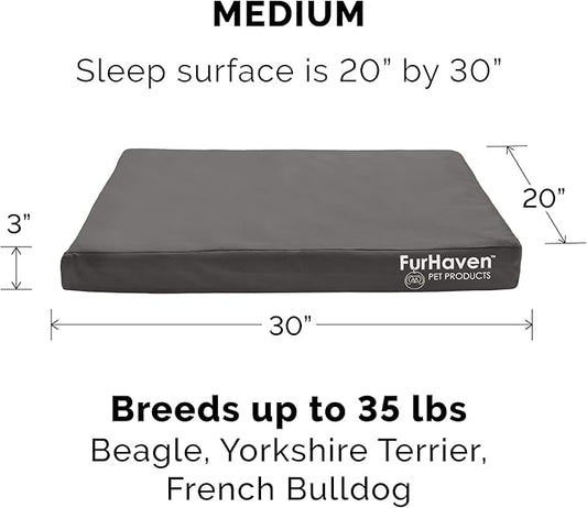 Furhaven Water-Resistant Orthopedic Dog Bed for Medium/Small Dogs w/ Removable Washable Cover, For Dogs Up to 35 lbs - Indoor/Outdoor Logo Print Oxford Polycanvas Mattress - Stone Gray, Medium