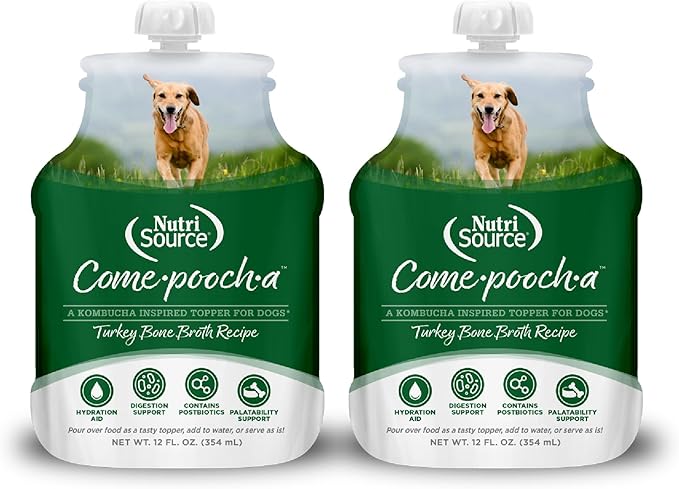 NutriSource Come-Pooch-A Turkey Bone Broth for Dog Kibble 12 Ounce (Pack of 2)
