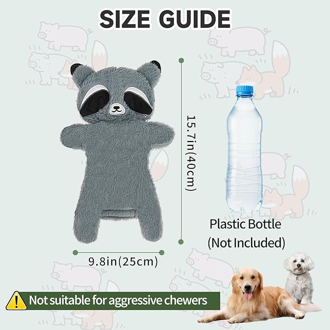Mihachi No Stuffing Crinkle Dog Toys,2-in-1 Holds Water Bottles-Cruncher with Puncture Resistant Squeaker, Dog Squeak Toys Plush Dogs Chew Toy for Small Medium Large Breed Chewer, Raccoon