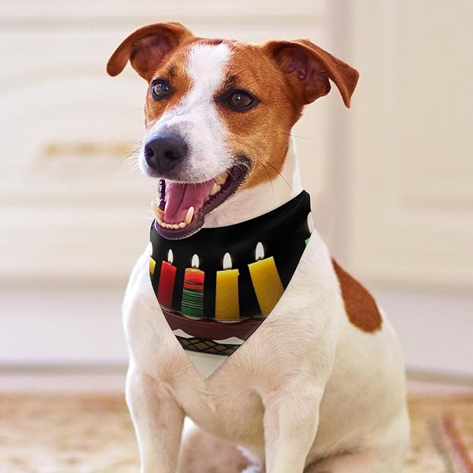 Dog Bandana Spring Pet Scarf Adjustable Triangle Kwanzaa Candles Printing Dog Bib Washable Polyester Puppy Bandana for Small Medium Large Dogs Cat Birthday Party Supplies