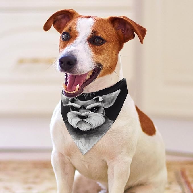 Dog Bandana Spring Pet Scarf Adjustable Triangle Schnauzer Printing Dog Bib Washable Polyester Puppy Bandana for Small Medium Large Dogs Cat Birthday Party Supplies