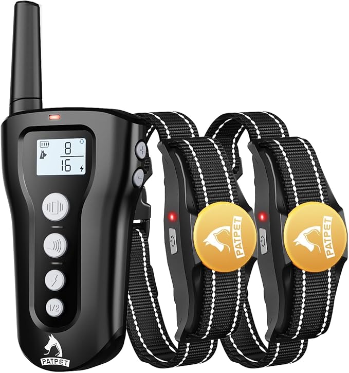 PATPET Dog Training Collar with Remote - 2 Receivers Dog Shock Collar for Large Medium Small Dogs Up to 1000Ft Control Range