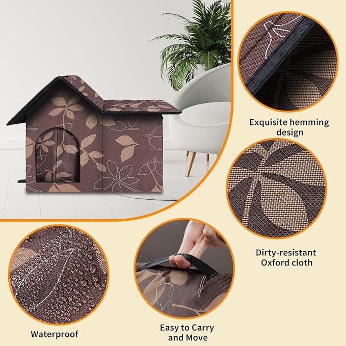 Large Outdoor Cat House Weatherproof, Houses for Outdoor Cats Feral, Collapsible Outside Cat House with Windproof Door, DIY Cardboard and Soft Mat, Insulated Stable Stray Cats Shelter in Winter