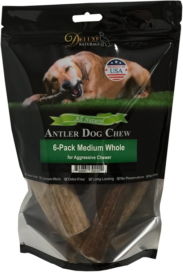 Elk Antler Dog Chews | Long-Lasting A-Grade Premium Elk Antler Chews for Dogs from Naturally Shed Elk Antlers Collected in The USA, Whole, Medium (Pack of 6)