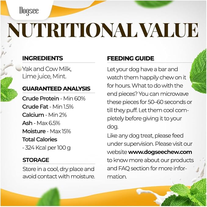 Dogsee Mint Flavor Himalayan Yak Chews for Dogs (Monster - 3 Bars) | Aid Digestion | Dog Chews for Teeth Cleaning | Odorless Dog Treats | Rawhide Free | Long Lasting