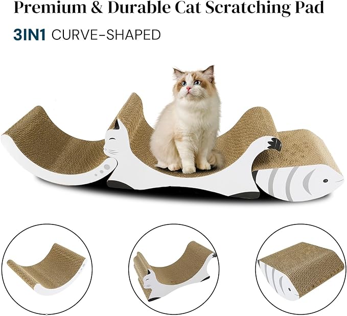 3 in 1 Cat Scratching Board, Reversible Infinity Style Cat Scratcher, Cardboard with Double-Sided Usability,Textures Design U-Shaped Corrugated