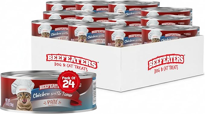 Beefeaters Chicken with Tuna Pate Wet Cat Food 5.5oz (24-Pack) | Adult Wet Food with Taurine, Premium Catfood Wet Food, No Artificial Additives, Balanced Nutrition | Supports Immune System & Vision