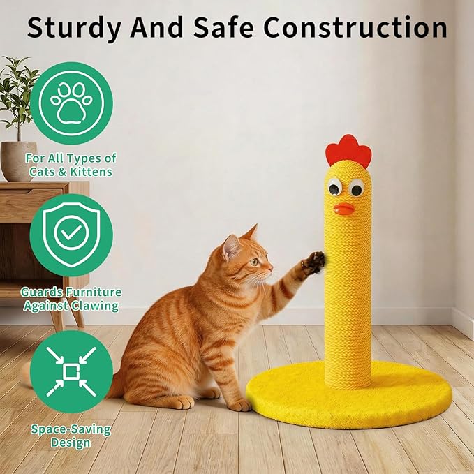 Cat Tree for Indoor Cats — Yellow Chick Mini Scratching Post, Compact Apartment Cat Tower for Kittens & Adult Cats, Fun Play & Furniture Protection
