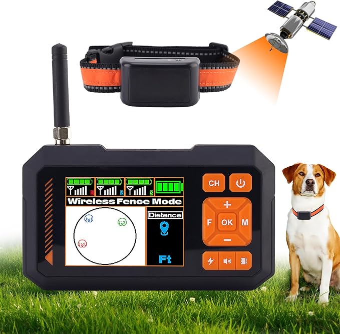 pet Electric Fence,Dog Wireless Electric Fence System,GPS Smart Remote Training Collar Function 2000ft Adjustable Range Waterproof Rechargeable Batteries （Cats Cannot use it.）