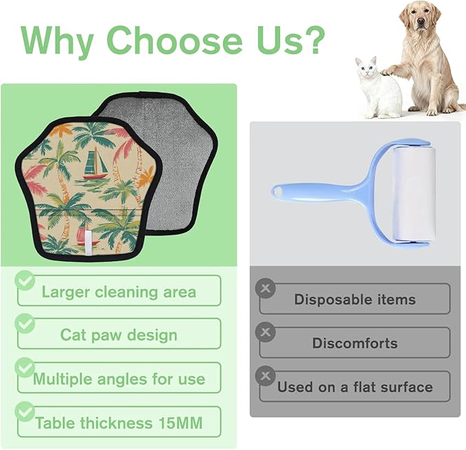 Reusable Pet Hair Removal Glove Coconut Tree Boat Magic Brush for Cat & Dog Hair Remover for Car, Sofa, Bedding, Clothes - 9x9 Mitt Washable