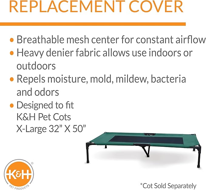 K&H Pet Products Original Pet Cot Replacement Cover (Cot Sold Separately) Green/Black X-Large 50 X 32 Inches