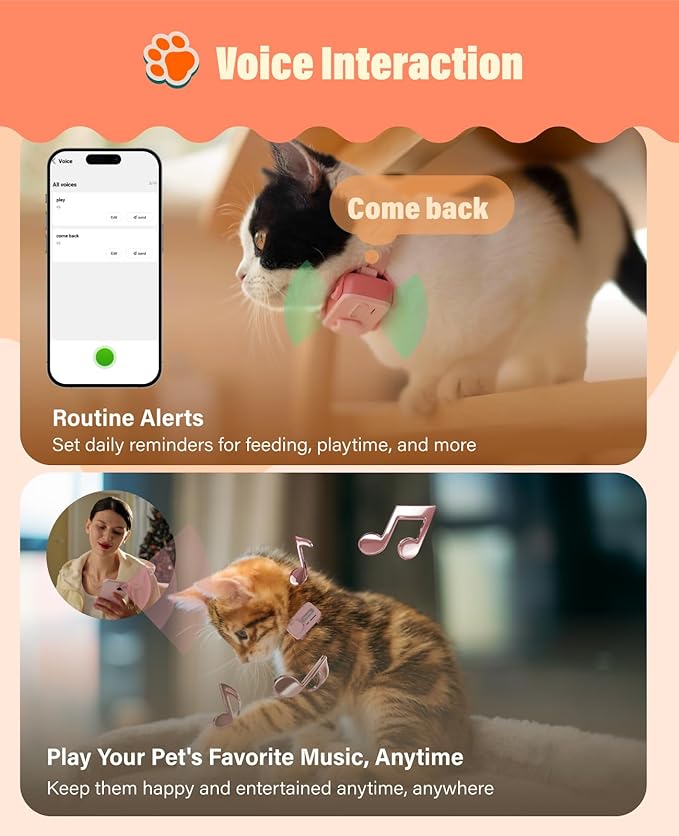 GlocalMe PetPhone Pet Tracker with 1 Year Service, Support Play Music and Two-Way Call, Pet Community and AI Health Alerts, Real Time Tracking and Virtual Fence, Global GPS Tracker for Dog and Cat