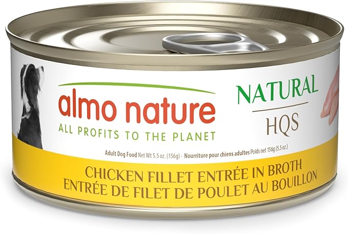 almo nature HQS Natural Wet Dog Food Chicken Fillet Entrée, Grain Free, Additive Free, Low Fat, GMO Free, 5.5oz Pack of 12