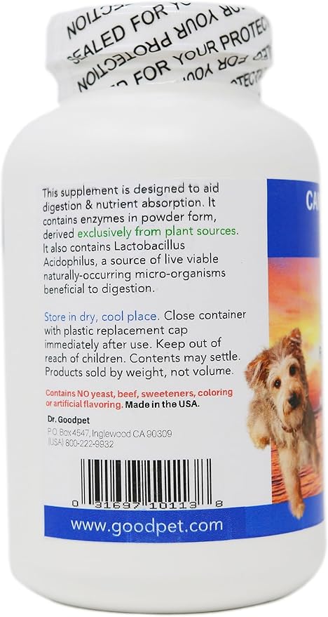 Dr. Goodpet Canine Digestive Enzymes Powder for Dogs – Supports Healthy Digestion, Gas Relief & Nutrient Absorption – Human-Grade Enzymes (Protease, Amylase & Lipase) – 7oz Digestive Supplement