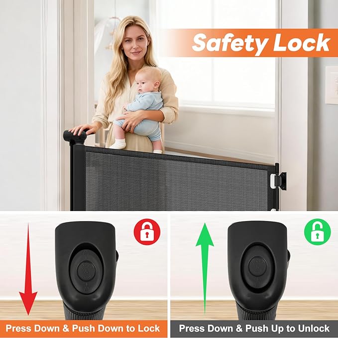 70 Inch Wide Retractable Baby Gate for Doorways, Extra Long Dog Gate Indoor Pet Gate Retractable Gate Outdoor Gates for Decks, Extra Long Baby Gates for Large Openings, Black