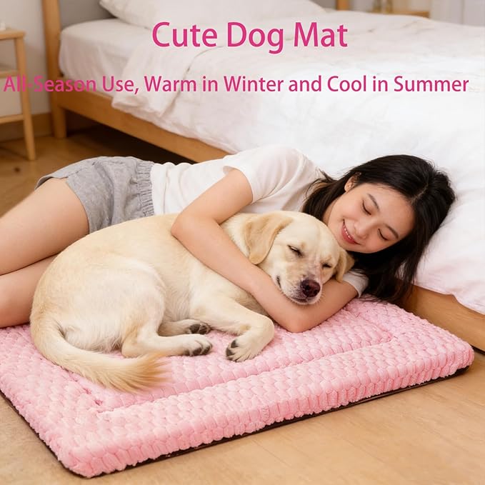 Dog Bed Mat, Reversible Dog Crate Pad - Comfortable Kennel Mat for Dogs & Cats, Machine Washable Dog Bed Suitable for Kennel, Cage or Home Travel (Pink, 35" L*23" W*1.5" Th)