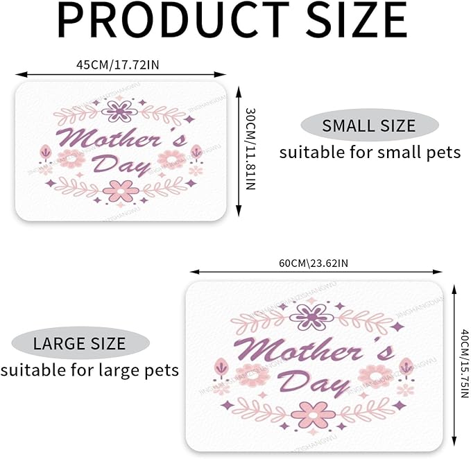 Dog Food Mat Dog Mat for Food and Water 24x16In Happy Mother's Day Floral Gift Mom Cf No Stains Cat Pet Feeding Mats Water Bowl for Messy Drinkers