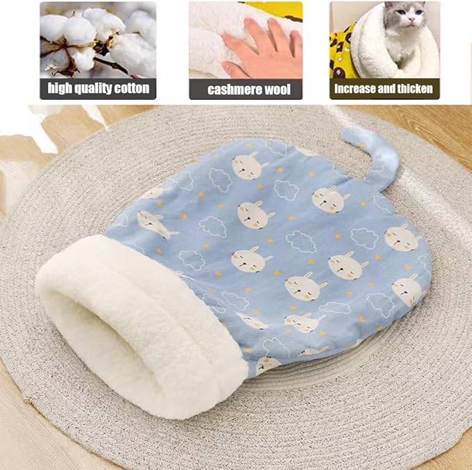 2PC Cat Sleeping Bag for Indoor Cats,Cat Sleeping Bag,Cozy Pet Nest for Cats, Winter Washable Wrap Pet Snuggle Sack for Kitten Puppy(Blue+Gray)