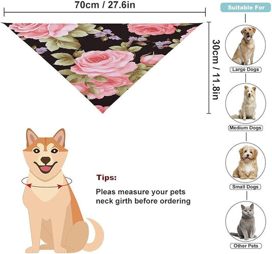 Dog Bandana Spring Pet Scarf Adjustable Triangle Pink Rose Printing Dog Bib Washable Polyester Puppy Bandana for Small Medium Large Dogs Cat Birthday Party Supplies