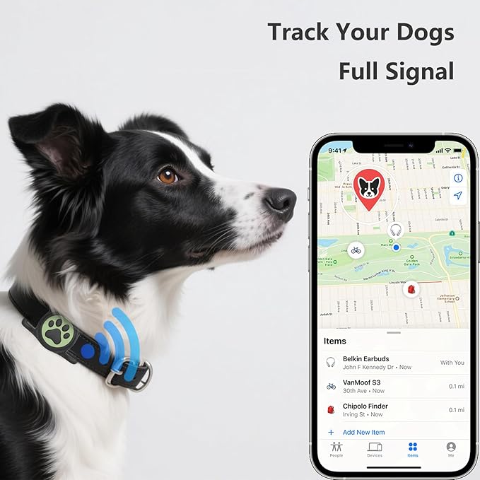 2-Pack Airtag Holder for Dog Collar, Waterproof Silicone Protective Case Cover, Anti-Lost Tracker Universal Fit for All Width Pet Collars(Black with Night Glow&Black with Night Glow)