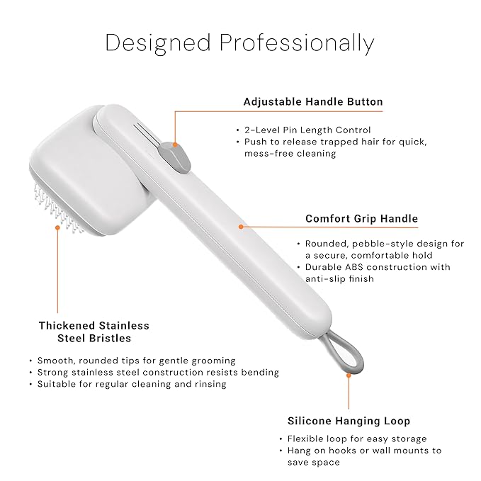 Self Cleaning Slicker Brush - Skin Friendly Deshedding Grooming Tool for Dogs & Cats, Suitable for Shedding & Haired Pets, with Pet Supplies Accessories (White)