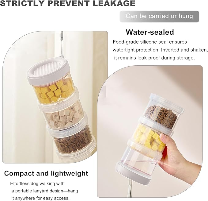 2025 Upgraded Airtight Dog Treat Container, Leak-Proof Stackable Pet Food Jar 2/3/4 Layers, Portable with Lanyard for Outdoor, Travel, Training & Home, Food-Grade PP (2-Layer)