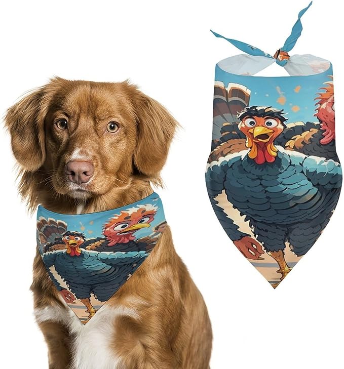 Dog Bandana Spring Pet Scarf Adjustable Triangle Farm Turkey Printing Dog Bib Washable Polyester Puppy Bandana for Small Medium Large Dogs Cat Birthday Party Supplies
